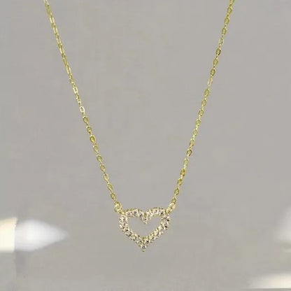 925 Sterling Silver Full Zircon Hollow Heart Pendant Necklaces for Women Party Cute Fine Jewelry Minimalist Accessories - Floq & Raman