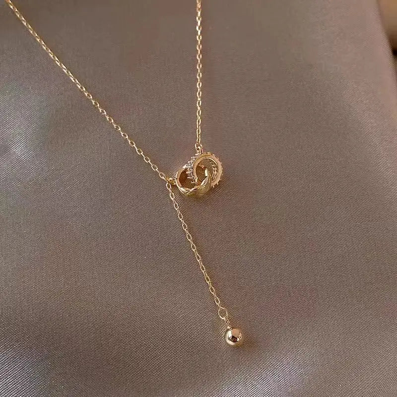 S925 sterling silver necklace double ring ring buckle tassel High sense affordable luxury fashion sweater chain - Floq & Raman