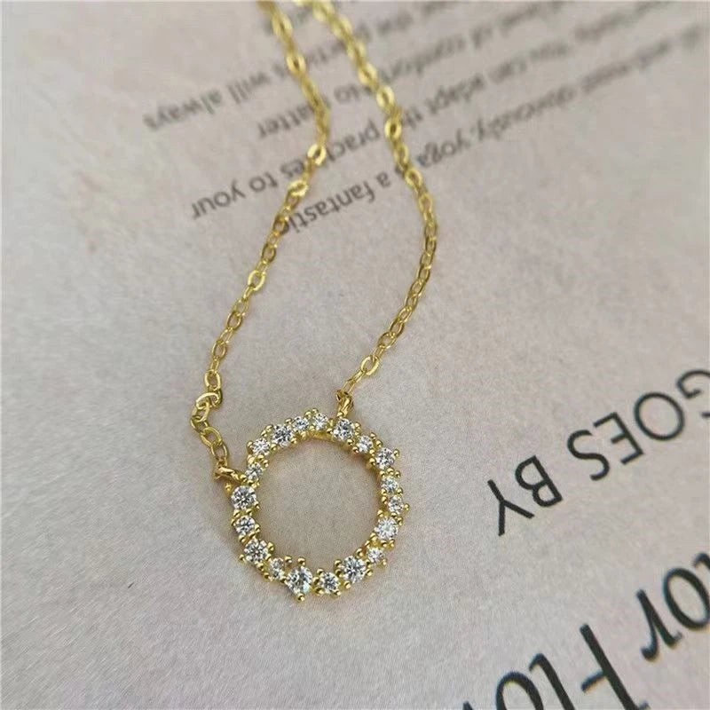 925 Sterling Silver 18K Gold Plating Pavé Crystal Round Star Same Style Necklace Women Fashion Party Jewelry Accessories - Floq & Raman