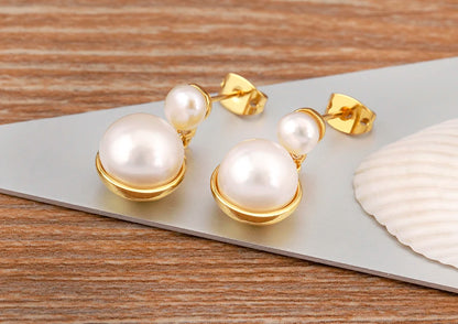 Light Luxury Trendy Copper Inlaid Pearl Zircon Charm Drop Earrings Female Wedding Party Jewelry Accessories Delicate Gifts - Floq & Raman