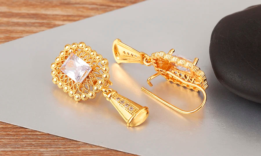 High Quality Rectangle/Evil Eye Shape Elegant Aesthetic Drop Earrings For Female Vintage Ear Jewelry Wedding Party Gifts - Floq & Raman