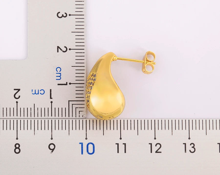 Hot Sale Shiny Heart Pattern Large Water Drop Metal Earrings For Women Retro Smooth Chunky Ear Jewelry Wedding Gifts - Floq & Raman