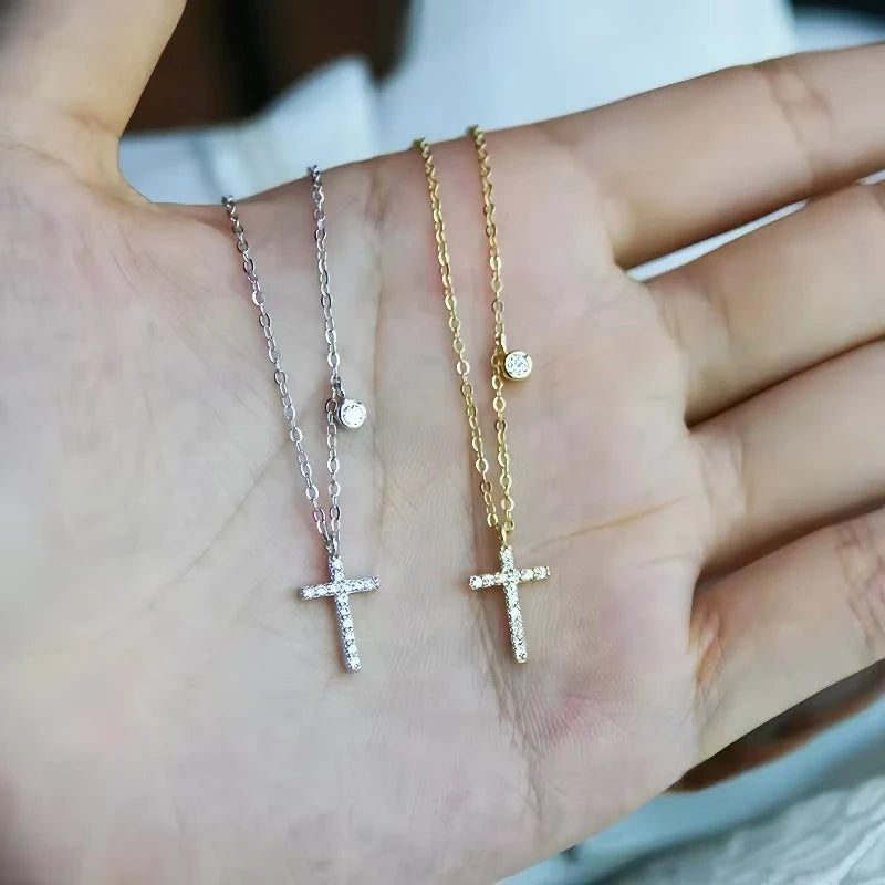 925 sterling silver cross necklace with 14k gold plated simple mini pendant clavicle chain versatile 2025 new style - Floq & Raman