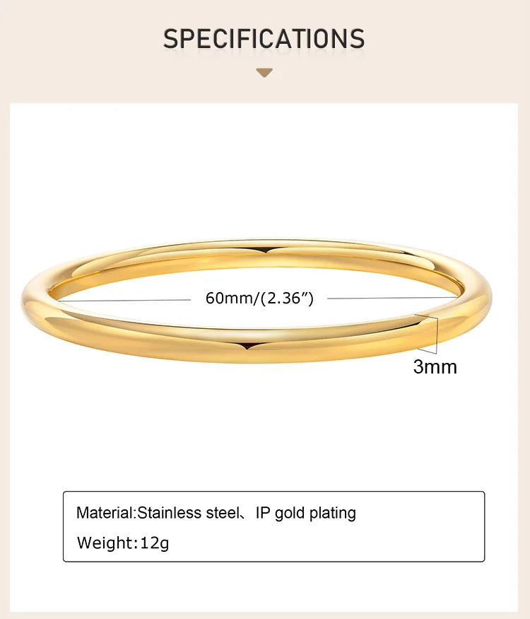 Stackable Stainless Steel Bangle Bracelet for Women, 3mm Round 18k Gold Plated Minimalist Jewelry Sister Best Friend Gift - Floq & Raman
