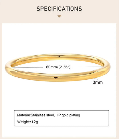 Stackable Stainless Steel Bangle Bracelet for Women, 3mm Round 18k Gold Plated Minimalist Jewelry Sister Best Friend Gift - Floq & Raman