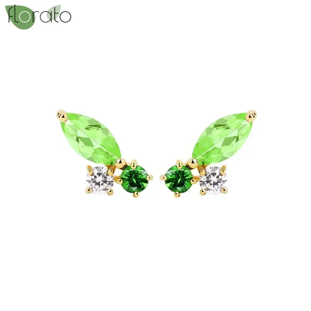 925 Sterling Silver Green Crystal CZ Hoop Earrings for Women | 2023 Luxury Gold Small Huggie Earrings | Fashion Piercing Jewelry - Floq & Raman