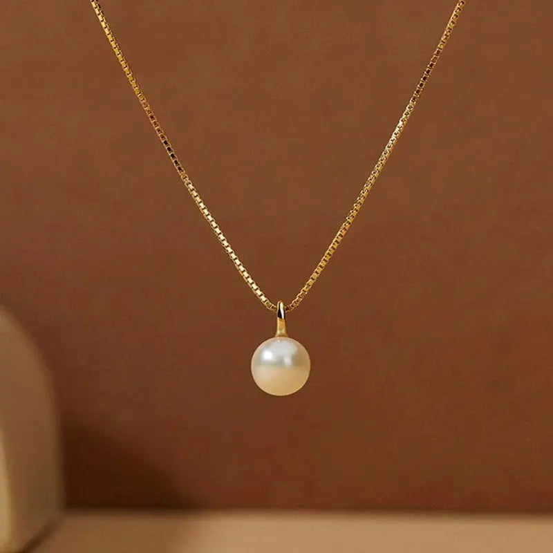 Pearl Pendant Necklaces for Women Temperament Clavicle Box Chain Choker 14K Gold Plated Jewelry - Floq & Raman