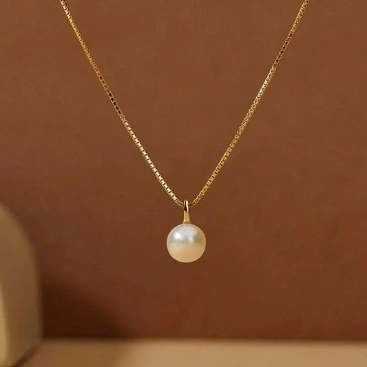 Pearl Pendant Necklaces for Women Temperament Clavicle Box Chain Choker 14K Gold Plated Jewelry - Floq & Raman