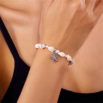 Dolphin, Starfish & Shell Pendant Bracelet – Conch Beads, Zinc Alloy, Adjustable | Summer Jewelry for Women - Floq & Raman