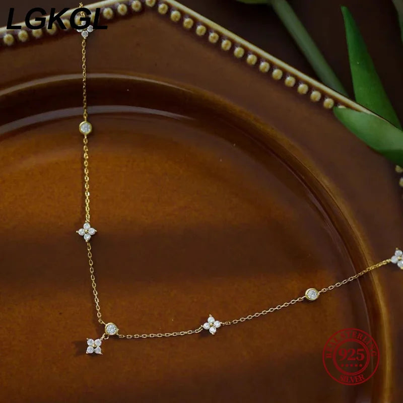 Read S925 Sterling Silver Plated 18K Gold Sparkling Zircon Flower Necklace for Women Girl Exquisite Party Jewelry Gifts - Floq & Raman