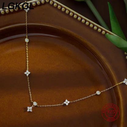 Read S925 Sterling Silver Plated 18K Gold Sparkling Zircon Flower Necklace for Women Girl Exquisite Party Jewelry Gifts - Floq & Raman