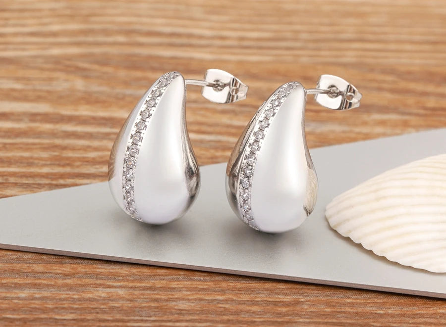 Classic High Quality Water Drop Shape Gold/Silver Color Women Girls Fashion Zircon Earrings Wedding Jewelry New Year Gift - Floq & Raman