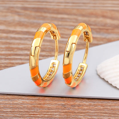 High Quality 6 Candy Colors Inlaid Zebra Stripe Pendant Fashion Earrings Enamel Oil Dripping Women's Simple French Jewelry Gifts - Floq & Raman