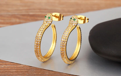 New Popular Snake Shape Cubic Zirconia Big Circle Hoop Earrings For Female Punk Style Daily Party Ear Jewelry Accessories - Floq & Raman