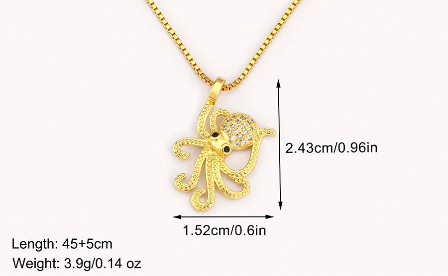 Trendy Cool Style Octopus Shape Charm Pendant Necklace For Female Male Copper Inlaid Zircon Jewelry Daily Party Gifts - Floq & Raman