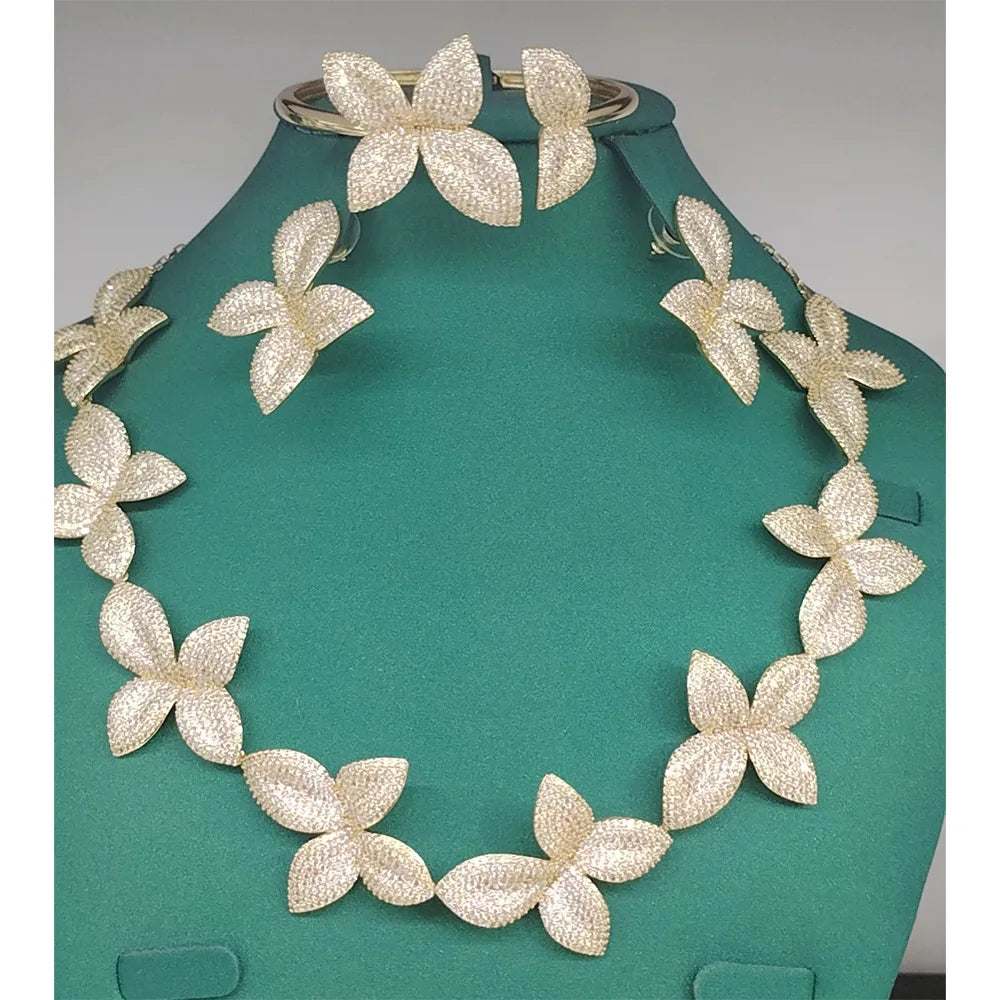 New Fashion African Multi Flowers Dubai Bridal Jewelry Set For Women Wedding Party Nigerian Choker Necklace Earring Set - Floq & Raman