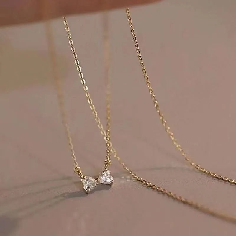 925 Sterling Silver Romantic 14k Gold Plated Shiny Zircon Bow Love Chain Necklace for Women Teen Charming Party Jewelry - Floq & Raman