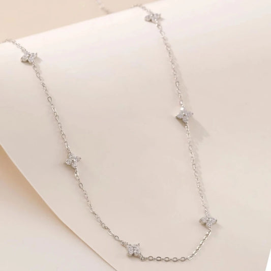 S925 Whole Body Sterling Silver Diamond Four-Leaf Clover Necklace Collarbone Chain Full Star Light Luxury Girl Gift - Floq & Raman