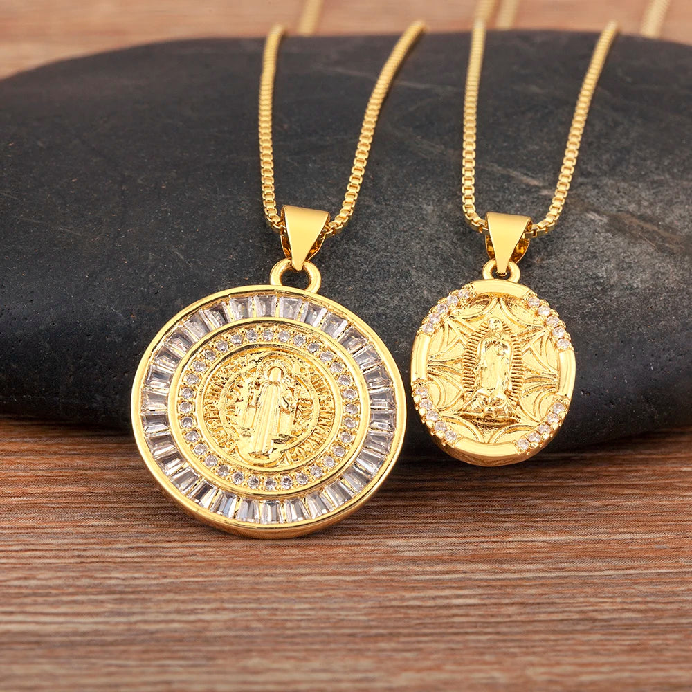 New Retro Oval/Round Shape Religious Style Zircon Flip Pendant Necklace For Female Male Lovers Photos Jewelry Accessories - Floq & Raman