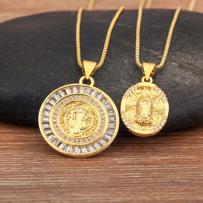 New Retro Oval/Round Shape Religious Style Zircon Flip Pendant Necklace For Female Male Lovers Photos Jewelry Accessories - Floq & Raman