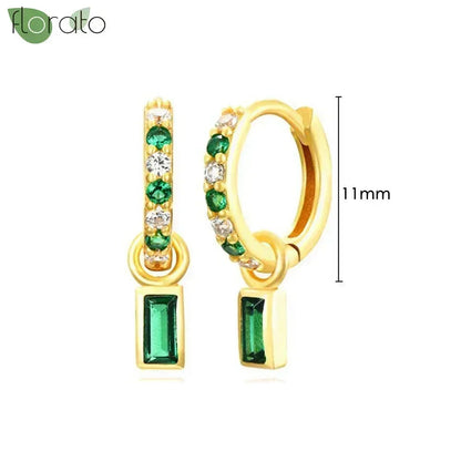 925 Sterling Silver Green Crystal CZ Hoop Earrings for Women | 2023 Luxury Gold Small Huggie Earrings | Fashion Piercing Jewelry - Floq & Raman