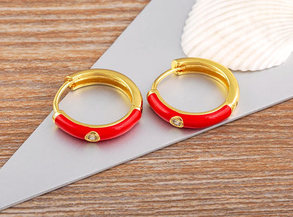 New Minimalist Candy Colors Enamel Round Hoop Earrings for Women Zircon Piercing Cartilage Huggie Ear Jewelry Wedding Gift - Floq & Raman