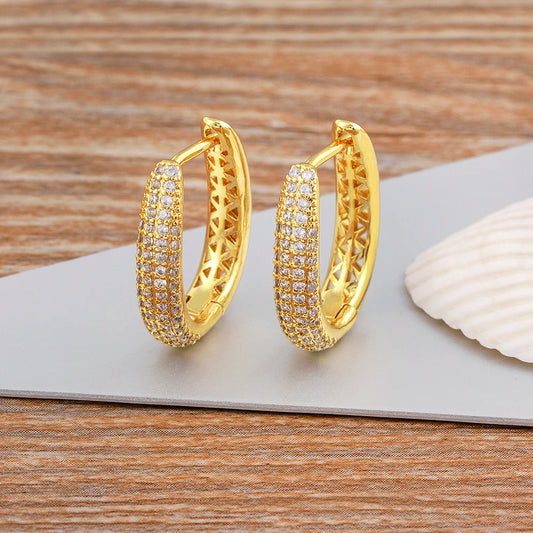 Creative U Shape Design 3 Colors Fashion Cubic Zirconia Hoop Earrings Crystal Ear Buckle Jewelry for Valentine's Day Gift - Floq & Raman
