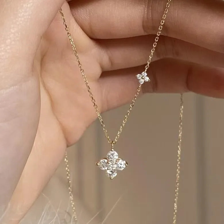 S925 Silver Twin Four-leaf Clover Necklace 18K Gold Plated Luxury Lucky Grass Clavicle Chain for Women - Floq & Raman