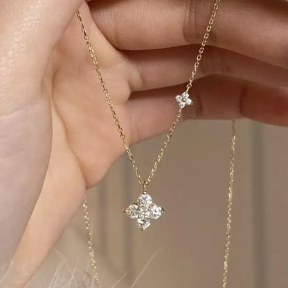 S925 Silver Twin Four-leaf Clover Necklace 18K Gold Plated Luxury Lucky Grass Clavicle Chain for Women - Floq & Raman