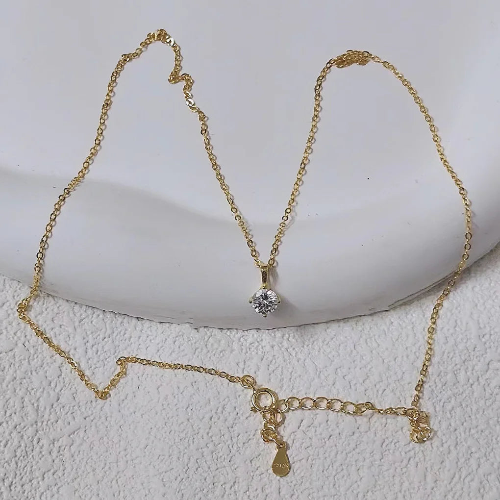 100% 925 Sterling Silver Geometric Zircon Pendant Necklace Women Fashion Elegant Party Jewelry Accessories - Floq & Raman