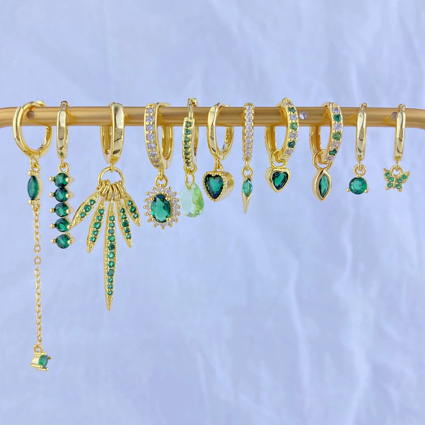 925 Sterling Silver Green Crystal CZ Hoop Earrings for Women | 2023 Luxury Gold Small Huggie Earrings | Fashion Piercing Jewelry - Floq & Raman