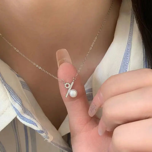 100% love s925 sterling silver percentage symbol necklace female special-interest Design shell pearls short pearl necklace - Floq & Raman