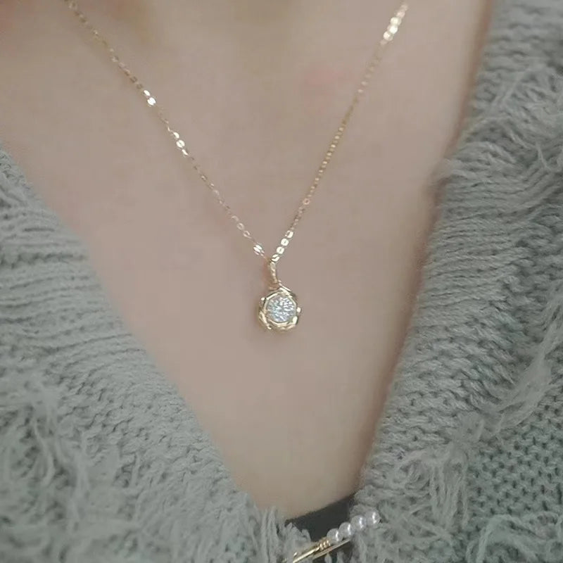 Real 925 Sterling Silver 14k Gold Zircon Flower Pendant Choker Necklace For Women Cute Plant Fine Jewelry Accessories - Floq & Raman