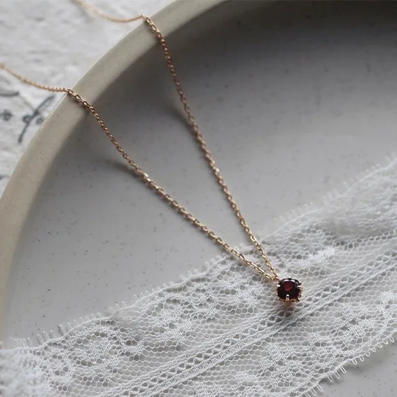 S925 Sterling Silver 14K Gold Plated Pomegranate Red Zircon Pendant Necklace Clavicle Chain Gift for Women Vintage Elegant - Floq & Raman