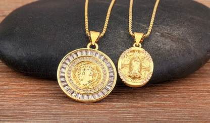 New Retro Oval/Round Shape Religious Style Zircon Flip Pendant Necklace For Female Male Lovers Photos Jewelry Accessories - Floq & Raman
