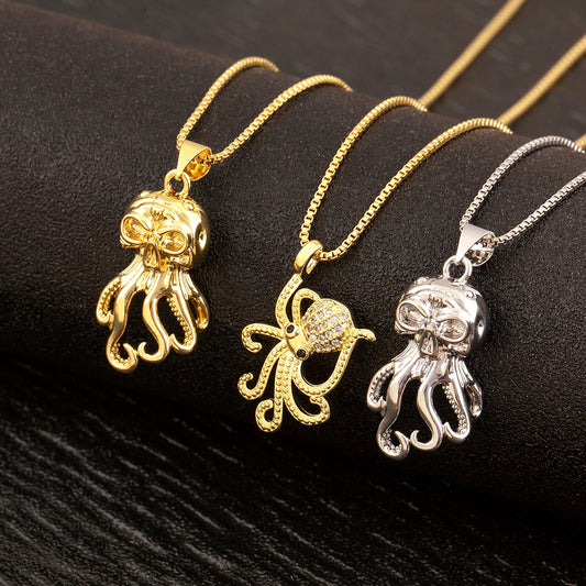 Trendy Cool Style Octopus Shape Charm Pendant Necklace For Female Male Copper Inlaid Zircon Jewelry Daily Party Gifts - Floq & Raman