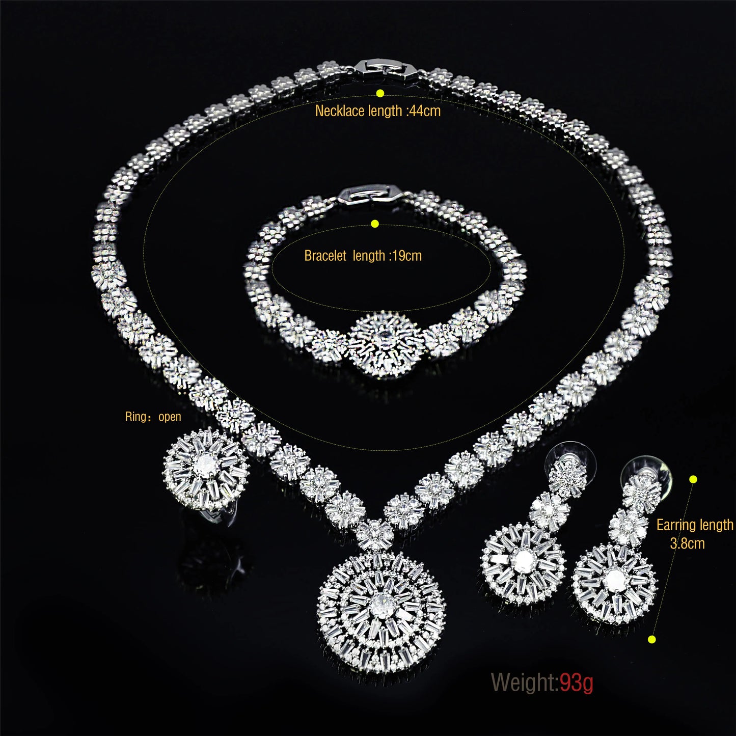 Elegant 4-Piece Wedding Jewelry Set for Women | African Zirconia Round Necklace, Bracelet, Earrings & Ring Bridal Set - Floq & Raman