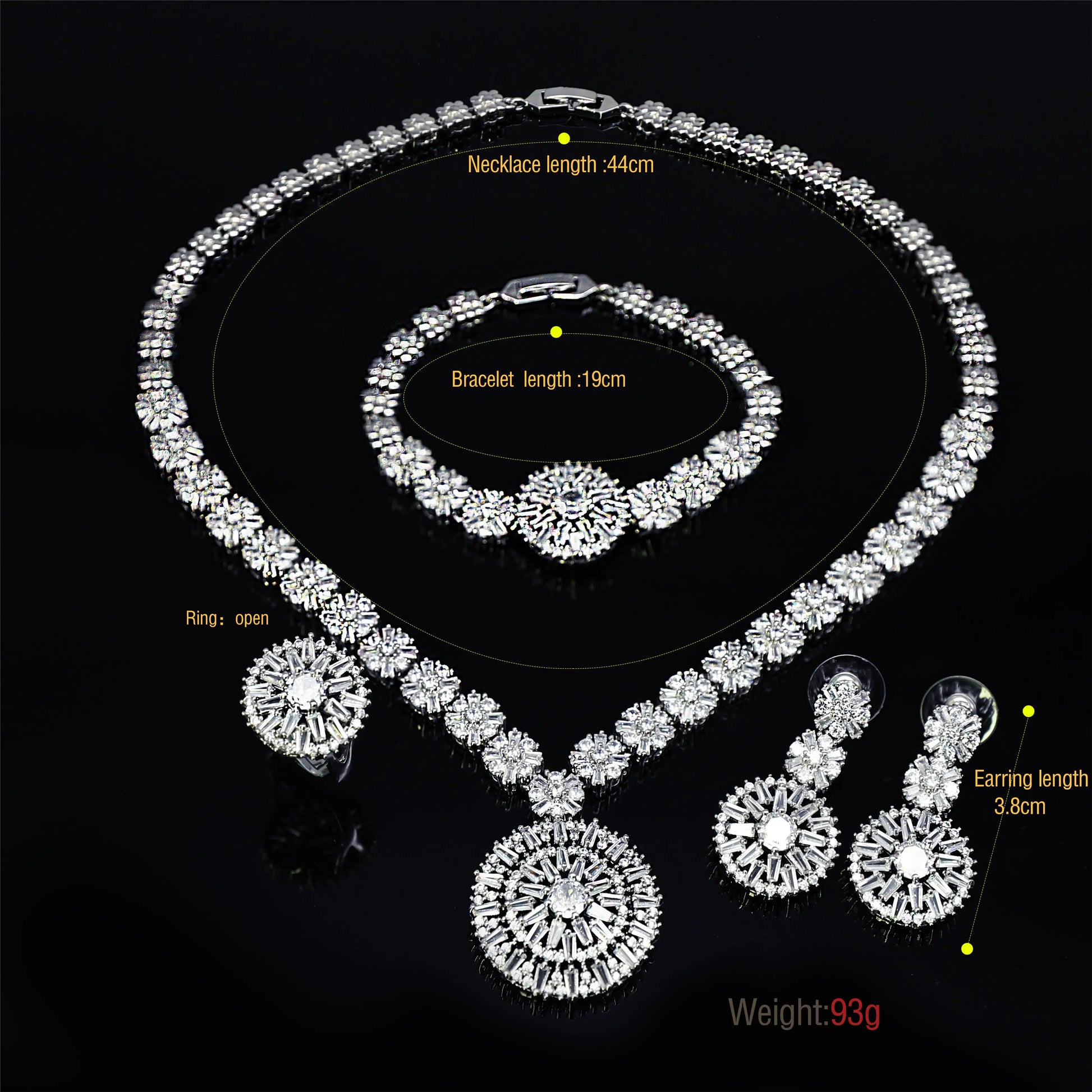 Elegant 4-Piece Wedding Jewelry Set for Women | African Zirconia Round Necklace, Bracelet, Earrings & Ring Bridal Set - Floq & Raman