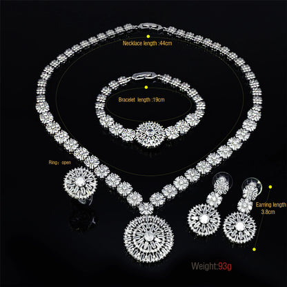 Elegant 4-Piece Wedding Jewelry Set for Women | African Zirconia Round Necklace, Bracelet, Earrings & Ring Bridal Set - Floq & Raman