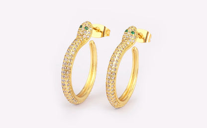New Popular Snake Shape Cubic Zirconia Big Circle Hoop Earrings For Female Punk Style Daily Party Ear Jewelry Accessories - Floq & Raman