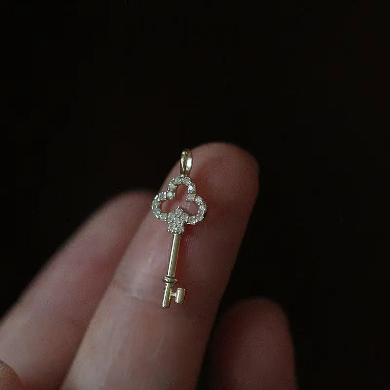 Light Luxury 925 Sterling Silver Plated 14K Gold Zircon Key Pendant Choker Necklace Female Cute Temperament Fine Jewelry - Floq & Raman