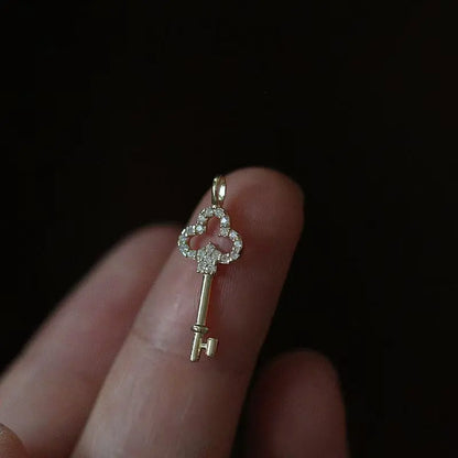 Light Luxury 925 Sterling Silver Plated 14K Gold Zircon Key Pendant Choker Necklace Female Cute Temperament Fine Jewelry - Floq & Raman