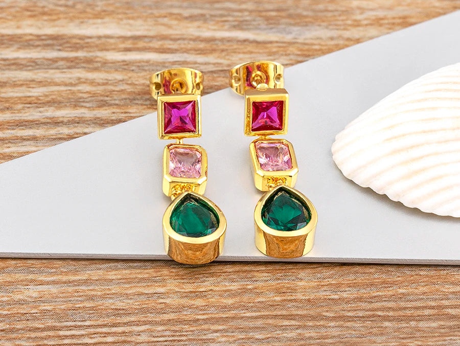 Trendy Dangle Drop Earrings for Women Colorful Color Rainbow Zircon Jewelry Accessories Fine Wedding Engagement Gift - Floq & Raman