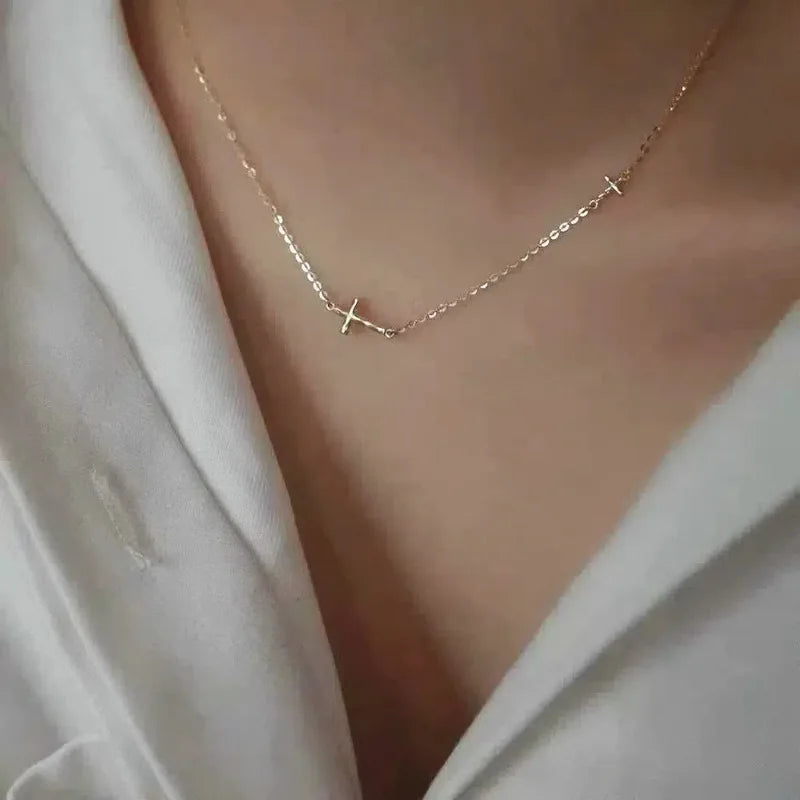 Ladies Cross Necklace S925 Sterling Silver Geometric Collar Chain Exquisite and Small Foldable Necklace Wedding Jewelry - Floq & Raman