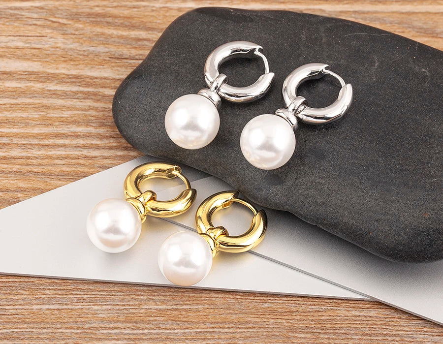 Fashion Gold/Silver Color Pearls Pendant Earrings For Women Fine Accessories Hoop Bohemia Ear Jewelry Wedding Gift - Floq & Raman