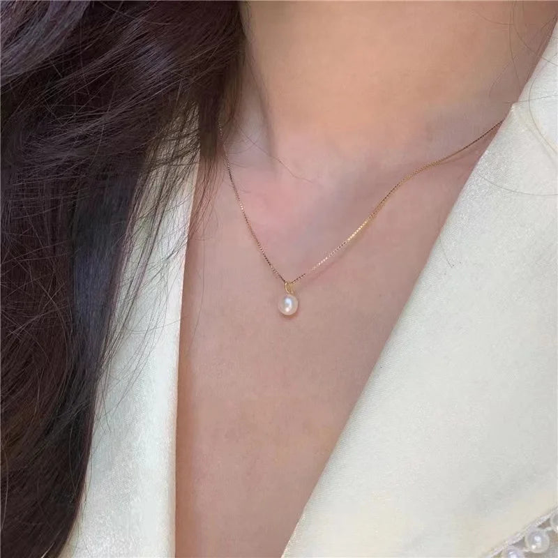 Pearl Pendant Necklaces for Women Temperament Clavicle Box Chain Choker 14K Gold Plated Jewelry - Floq & Raman