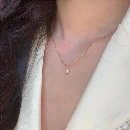 Pearl Pendant Necklaces for Women Temperament Clavicle Box Chain Choker 14K Gold Plated Jewelry - Floq & Raman