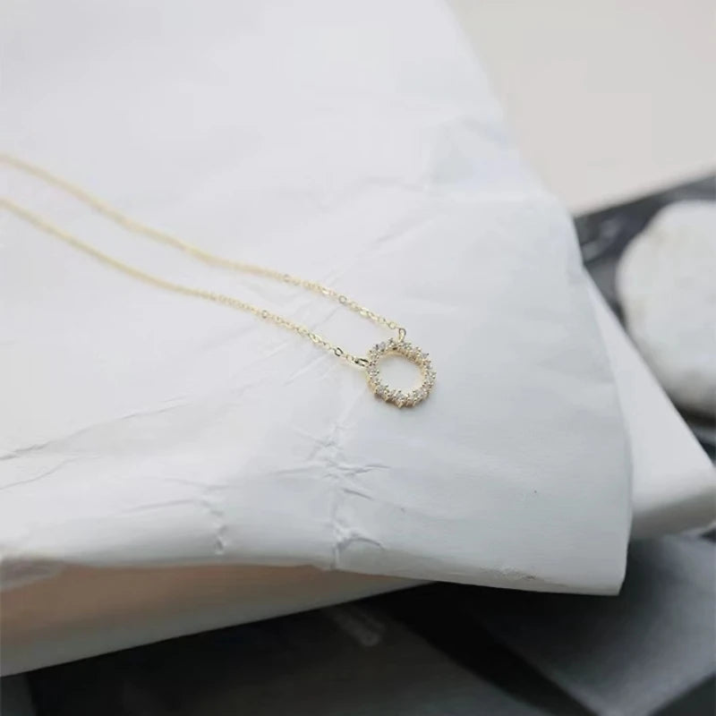 S925 Sterling silver plated 14k gold necklace with zircon full diamond circle light luxury clavicle chain Girl Gift - Floq & Raman