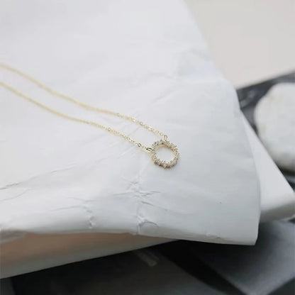 S925 Sterling silver plated 14k gold necklace with zircon full diamond circle light luxury clavicle chain Girl Gift - Floq & Raman