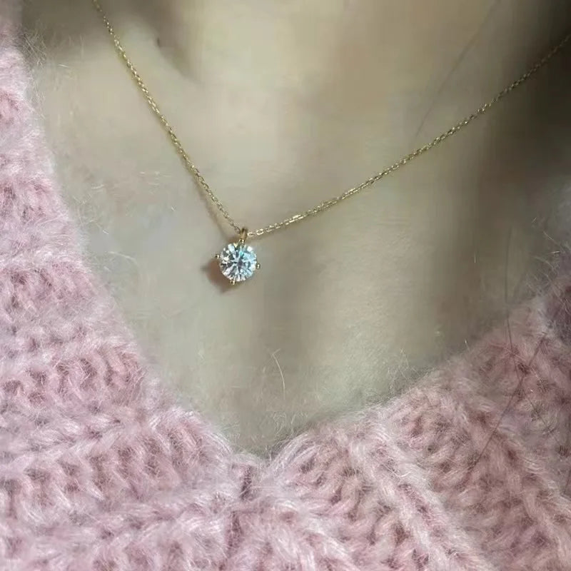 Simple Trendy Crystal Zircon Rhinestone Pendant Necklace For Women Charm White Gold Color Clavicle Chain Necklack WeddingJewelry - Floq & Raman